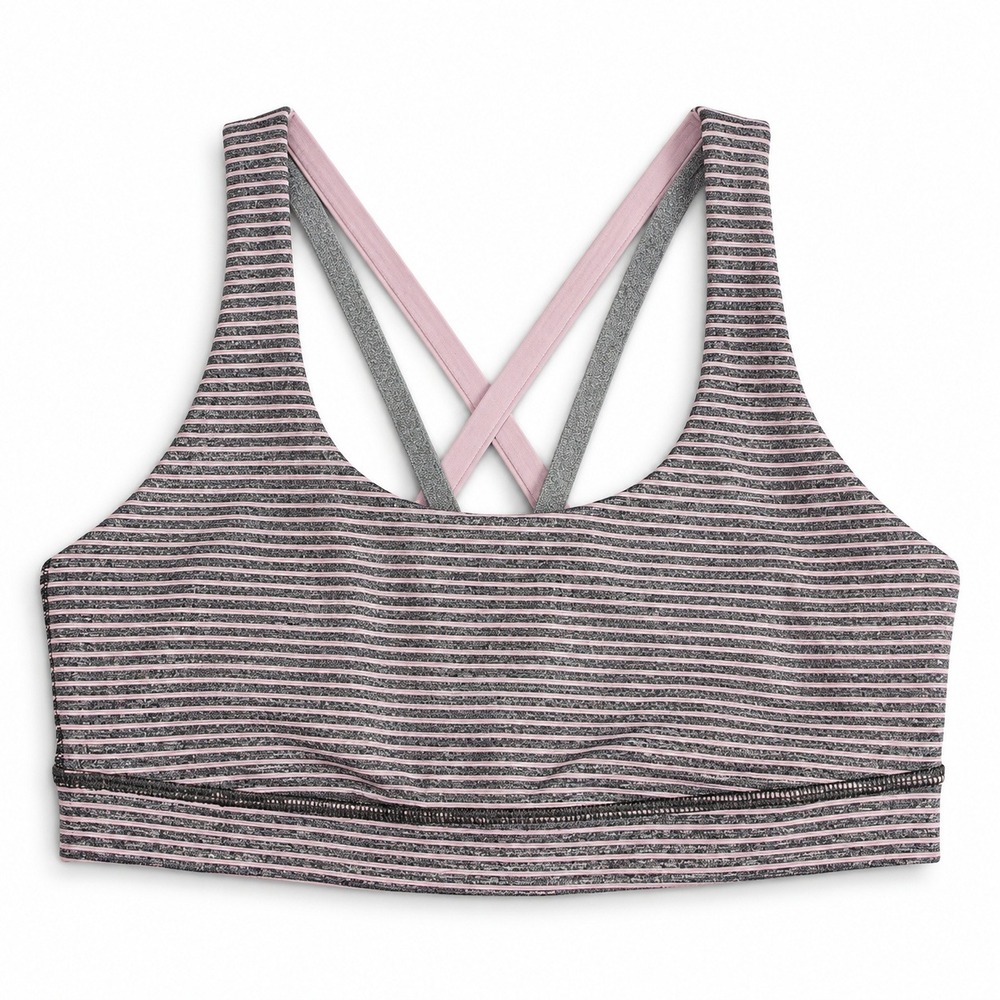 Lululemon Energy Sports Bra Womens 8 Heathered Gray Stripe Criss Cross